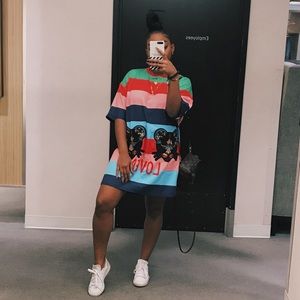 Striped/ sequined T shirt dress